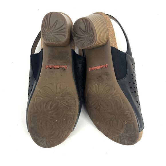 Josef Seibel Black Perforated Leather Slingback Open Toe Heeled Sandals US 8.5 - Picture 8 of 10